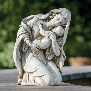 13.5"H Kneeling Madonna and Child Garden Statue