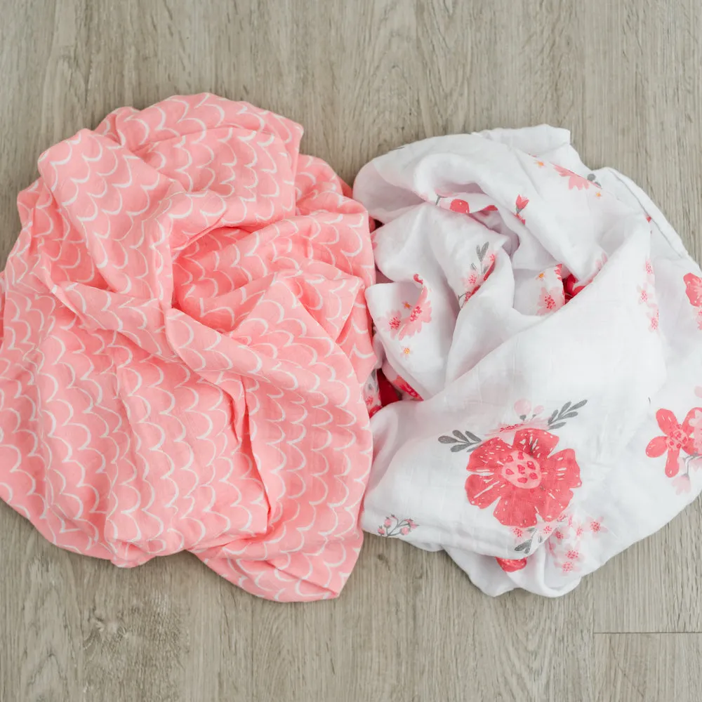 2-Pack Summer Daisies Bamboo Muslin Swaddle Blankets