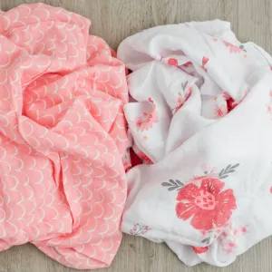 2-Pack Summer Daisies Bamboo Muslin Swaddle Blankets