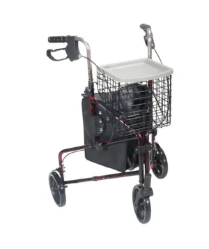 3 Wheel Rollator Rolling Walker with Basket Tray and Pouch, Flame Red - 1 Each