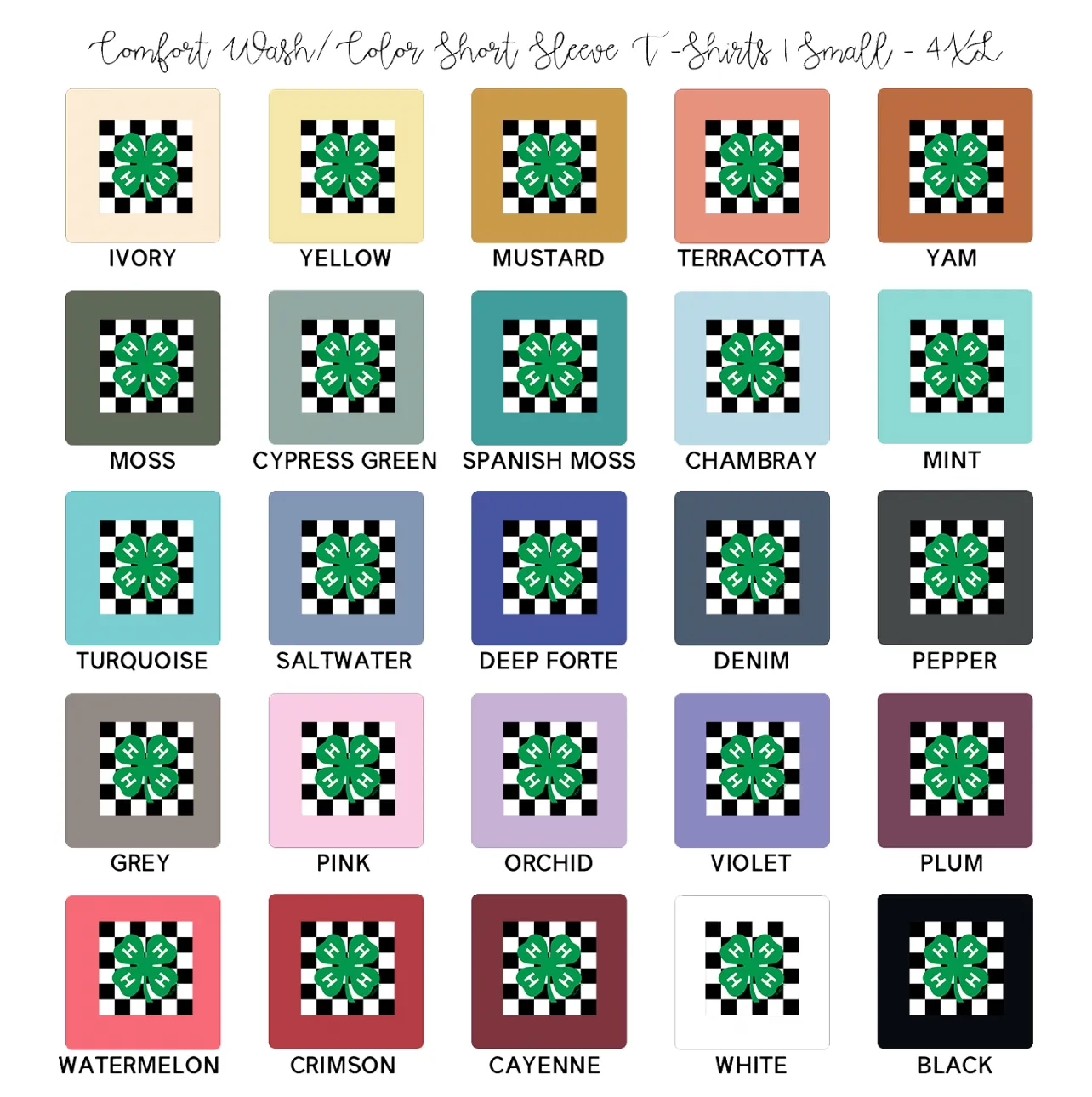 4-H Checker Clover ComfortWash/ComfortColor T-Shirt (S-4XL) - Multiple Colors!