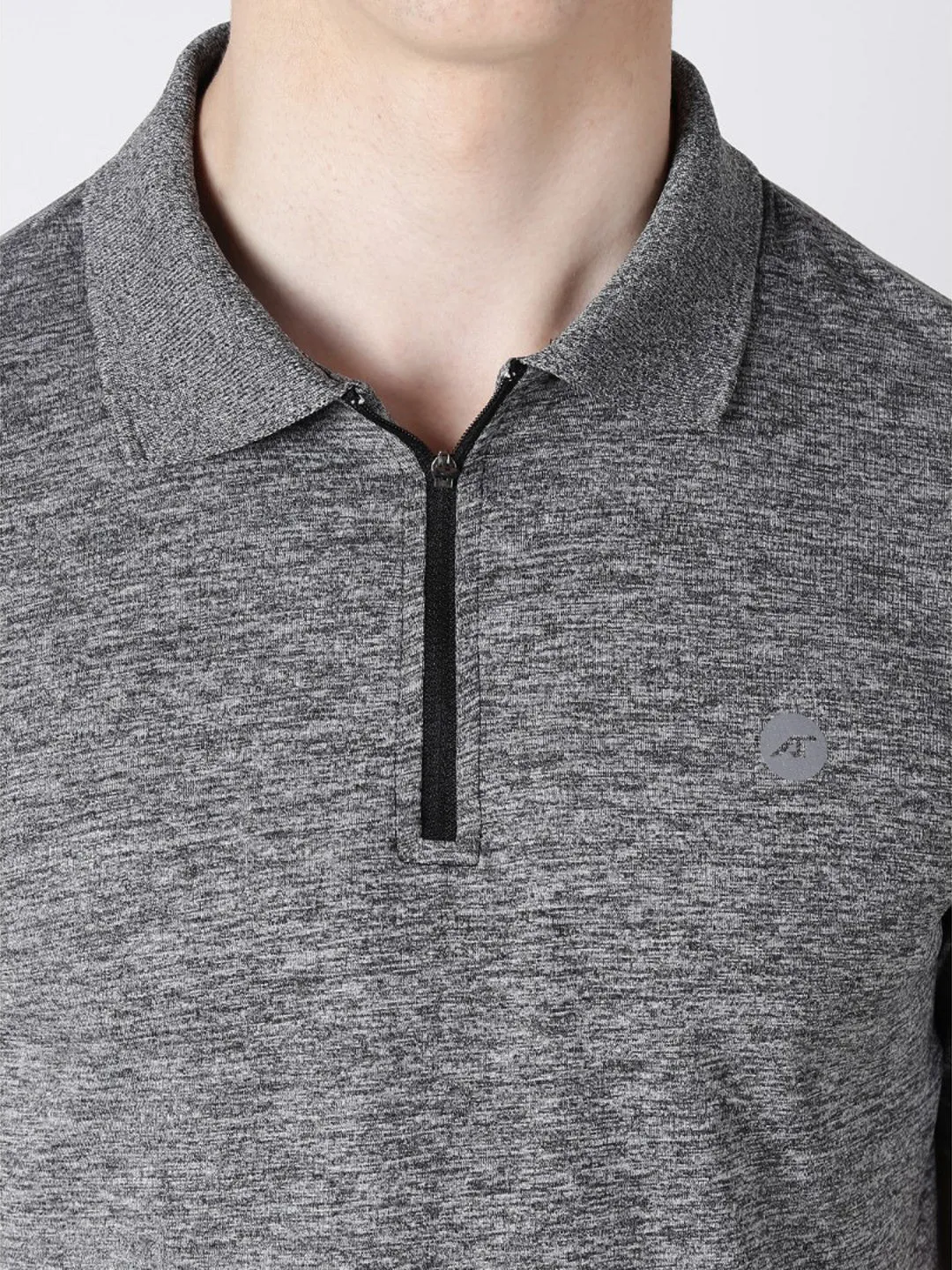 Alcis Men Grey Melange Solid Slim Fit Polo Collar T-shirt