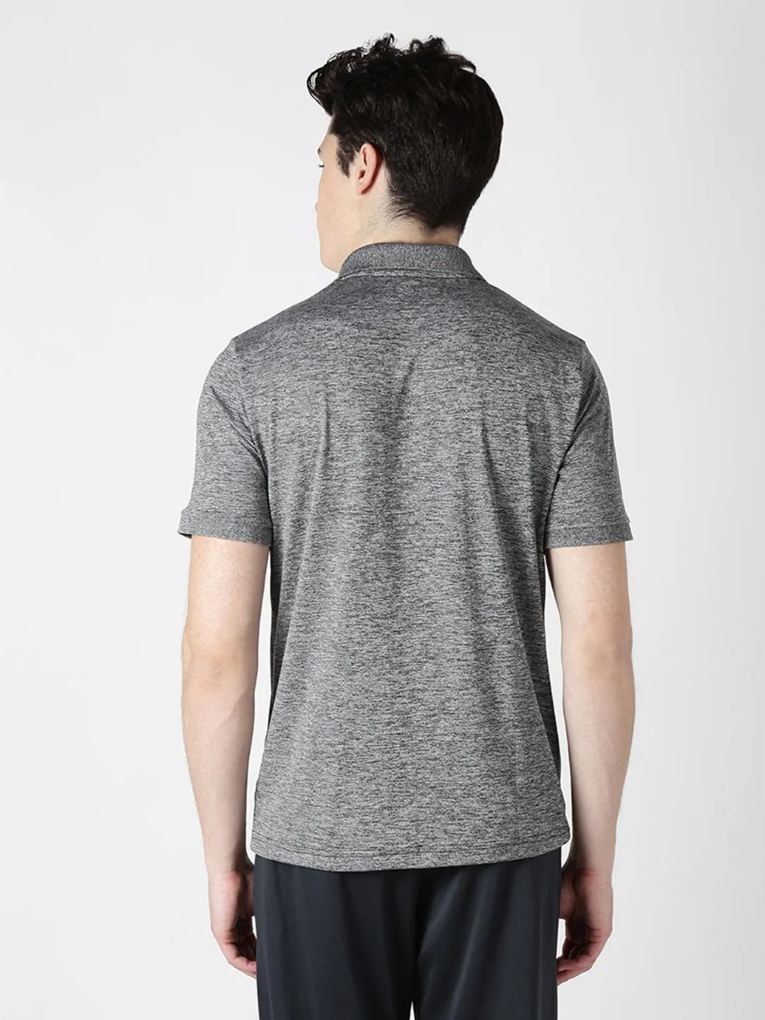 Alcis Men Grey Melange Solid Slim Fit Polo Collar T-shirt