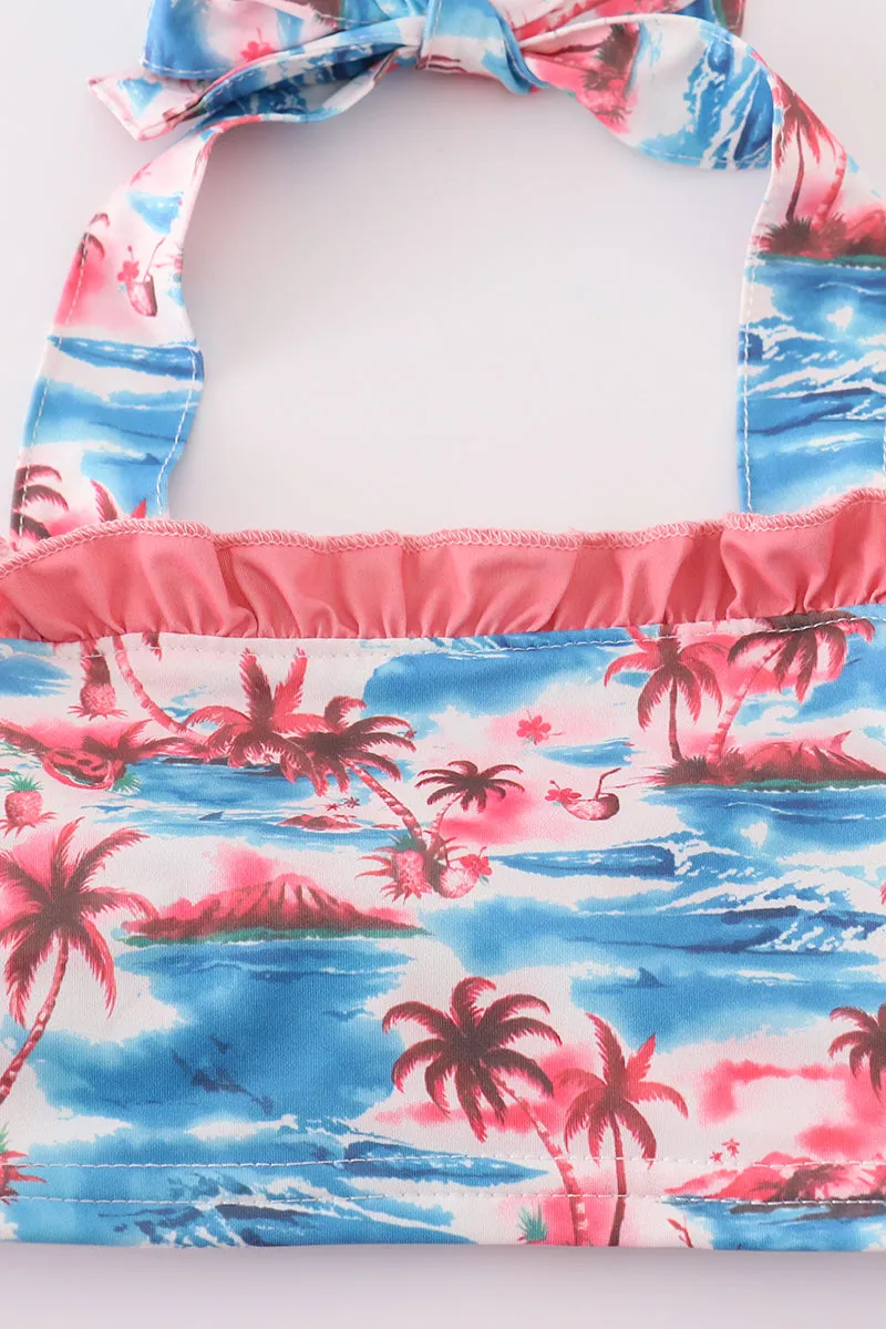 Beach Palm Print 2pc Girl Swimsuit