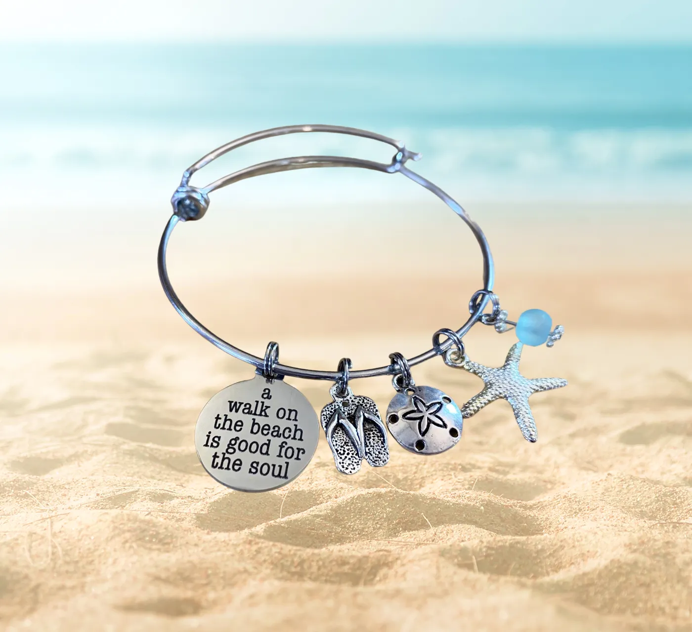 Beach themed Bangle Bracelet - a walk on the beach is good for your soul