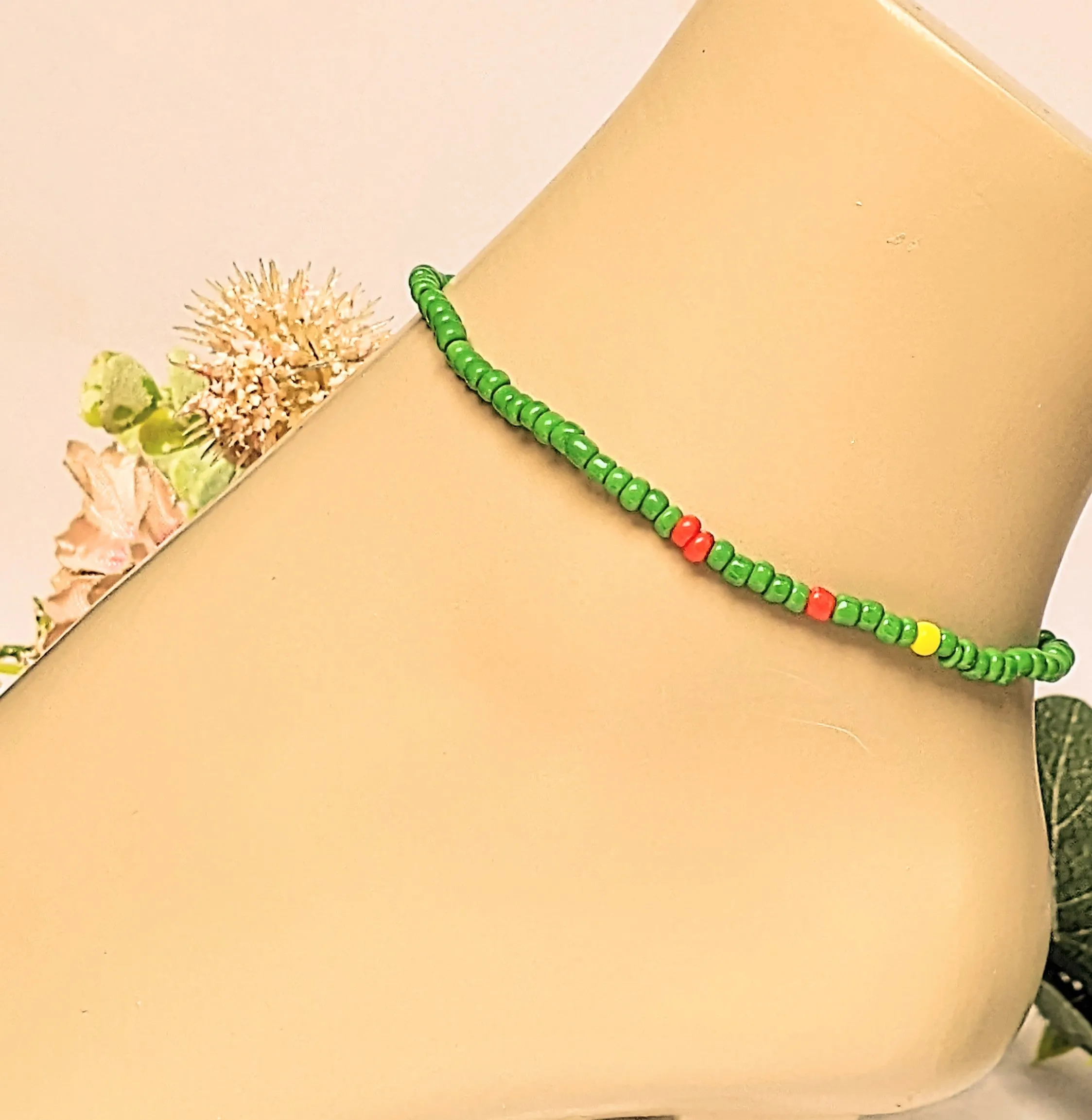 Beaded Stretch Cord Anklet-Green