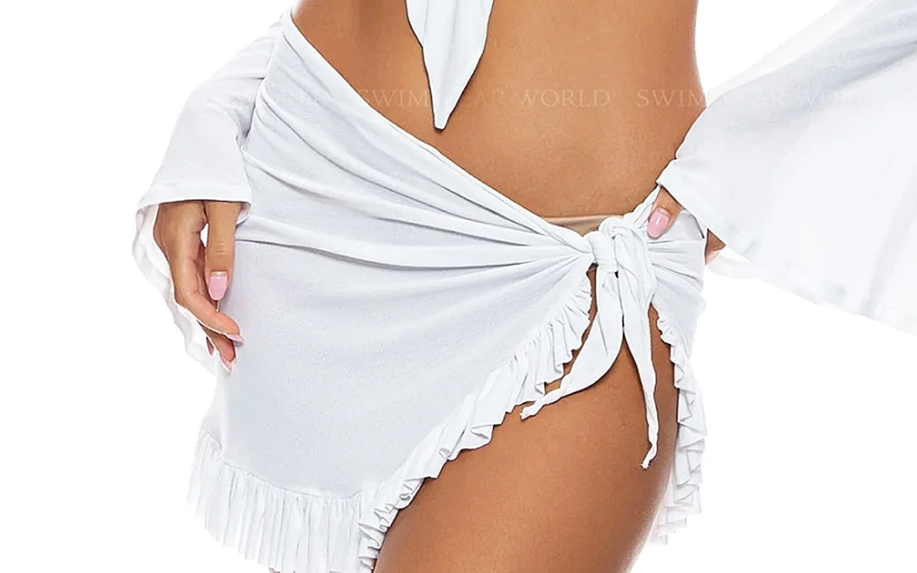 Bell Sleeve Crop-Ruffle Sarong Mini Skirt ::RET