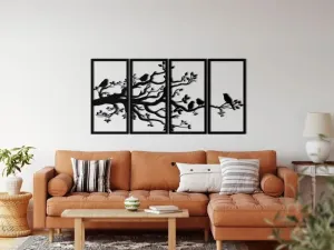 Birds on Branch Wall Art Metal Wall Hanging Decor - 4 panel