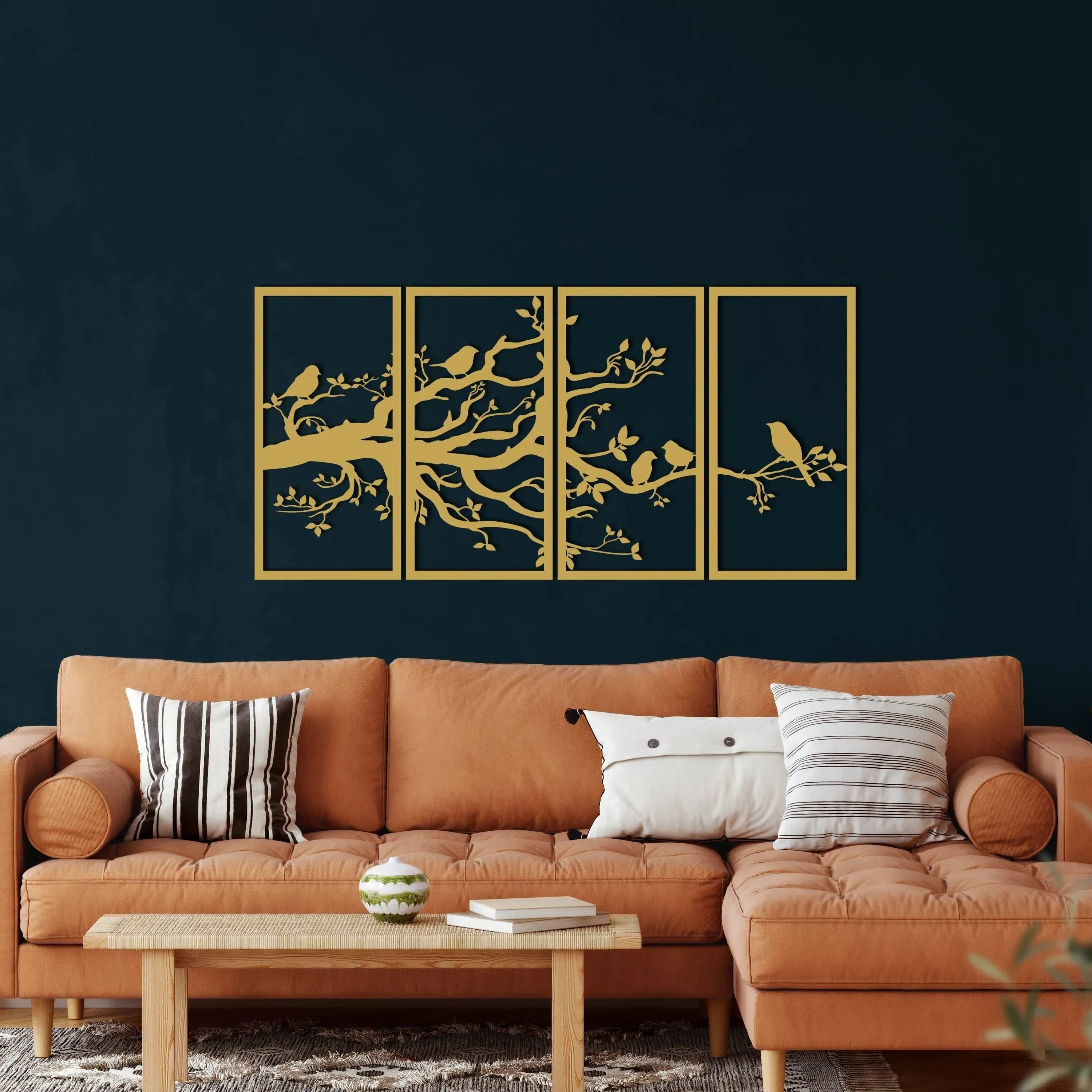 Birds on Branch Wall Art Metal Wall Hanging Decor - 4 panel