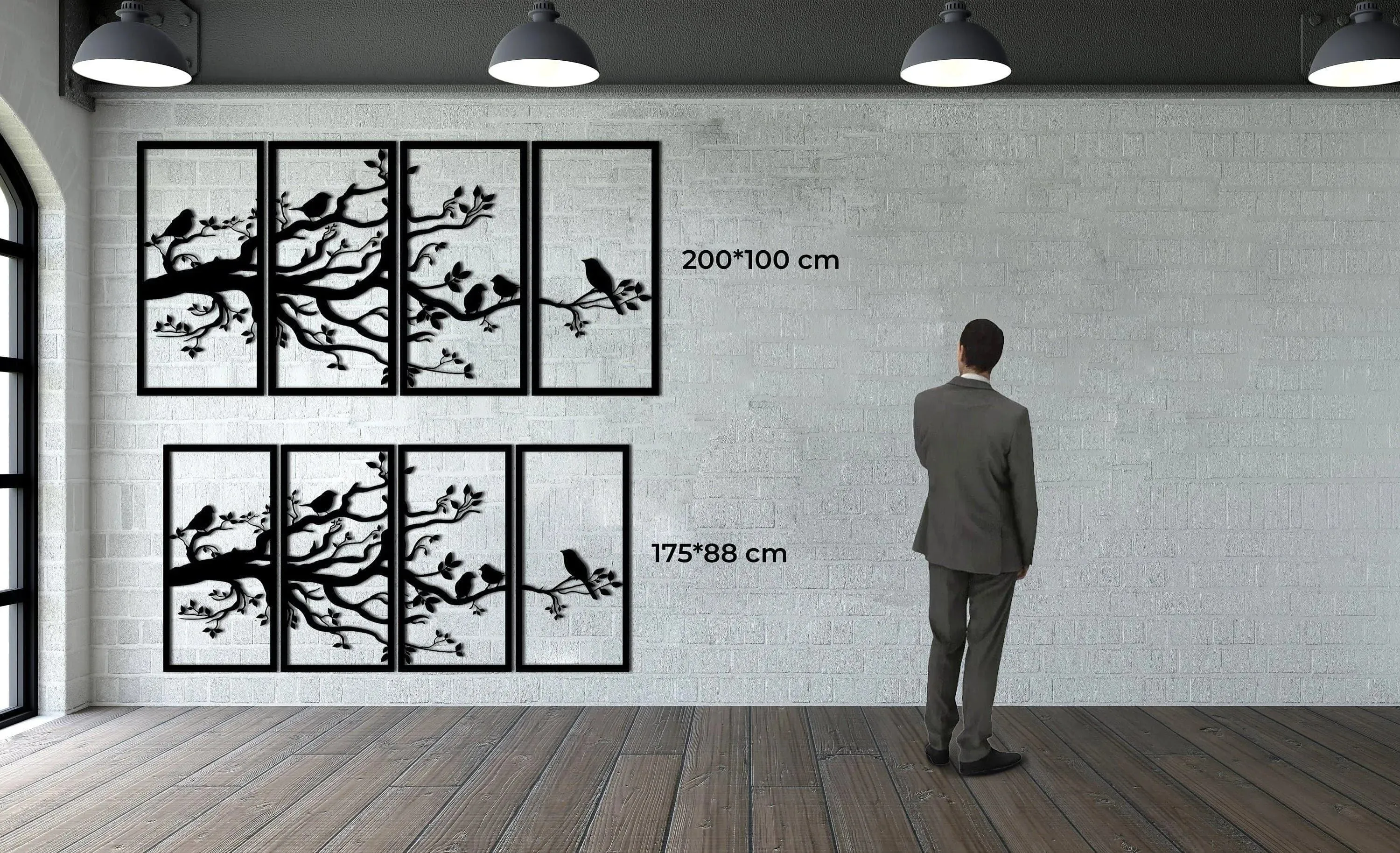 Birds on Branch Wall Art Metal Wall Hanging Decor - 4 panel