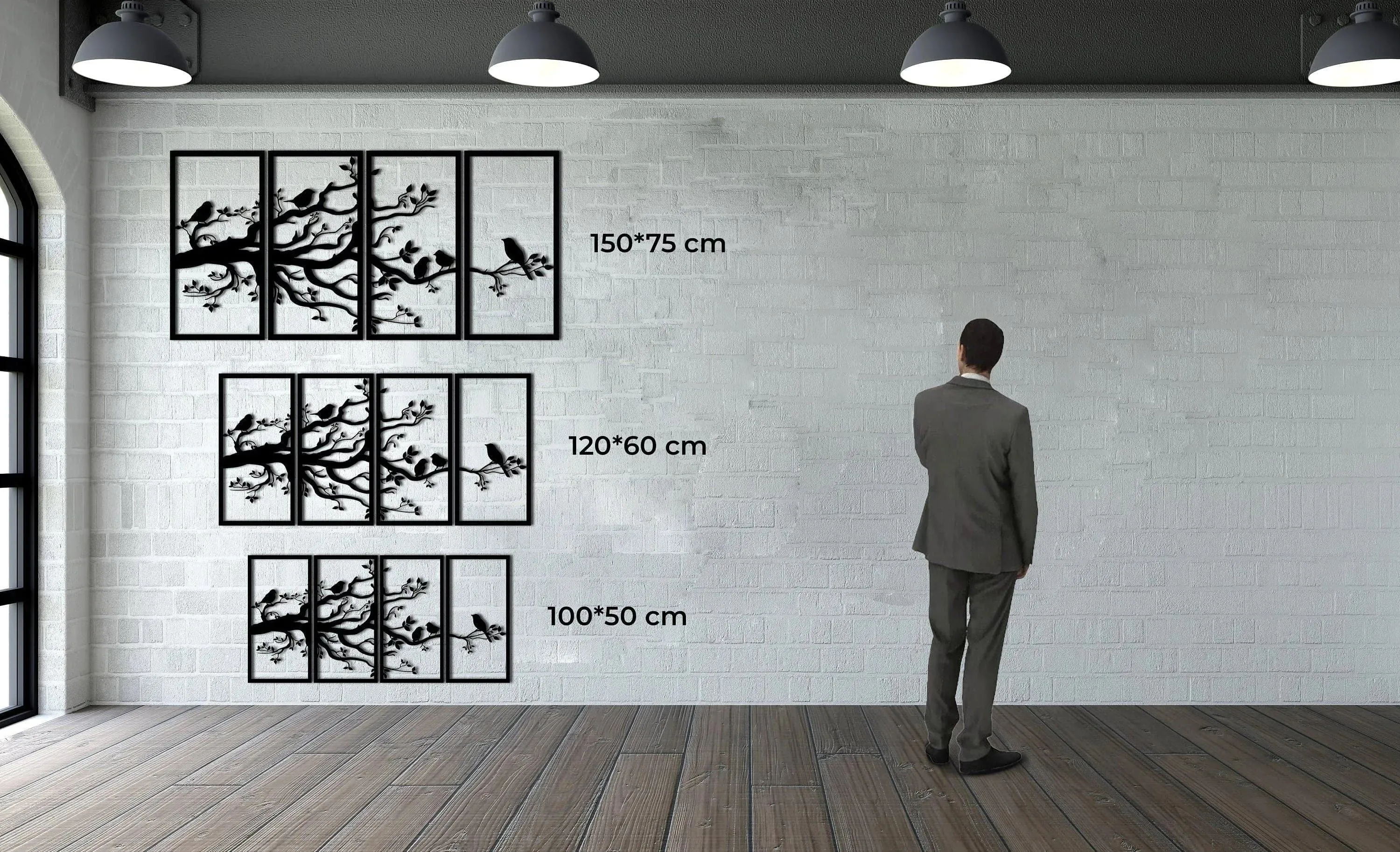 Birds on Branch Wall Art Metal Wall Hanging Decor - 4 panel