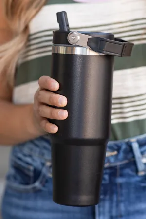 Black 30oz Flip Straw Tumbler