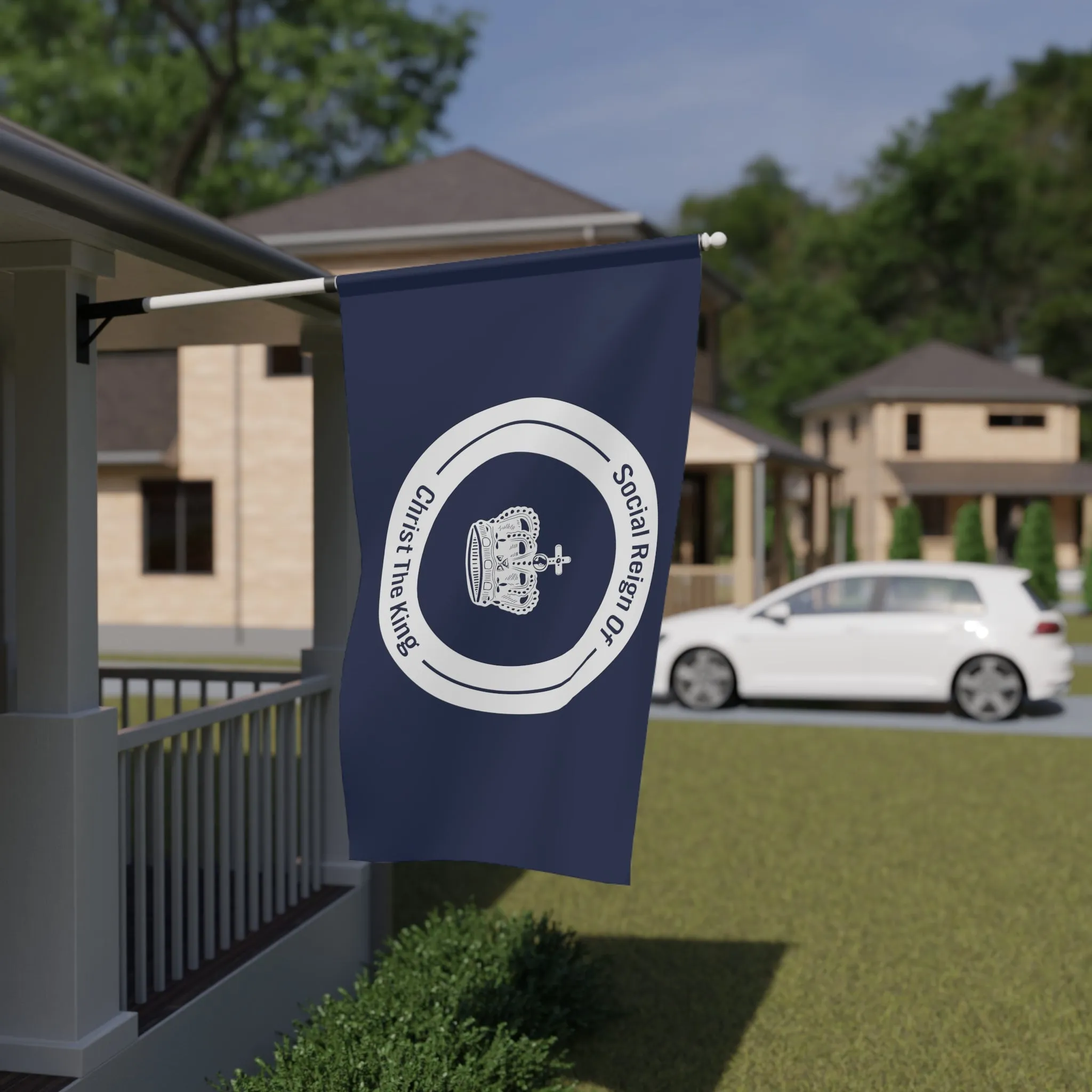 Blue and white Christian Catholic Flag social reign of Christ the king summer House Flag