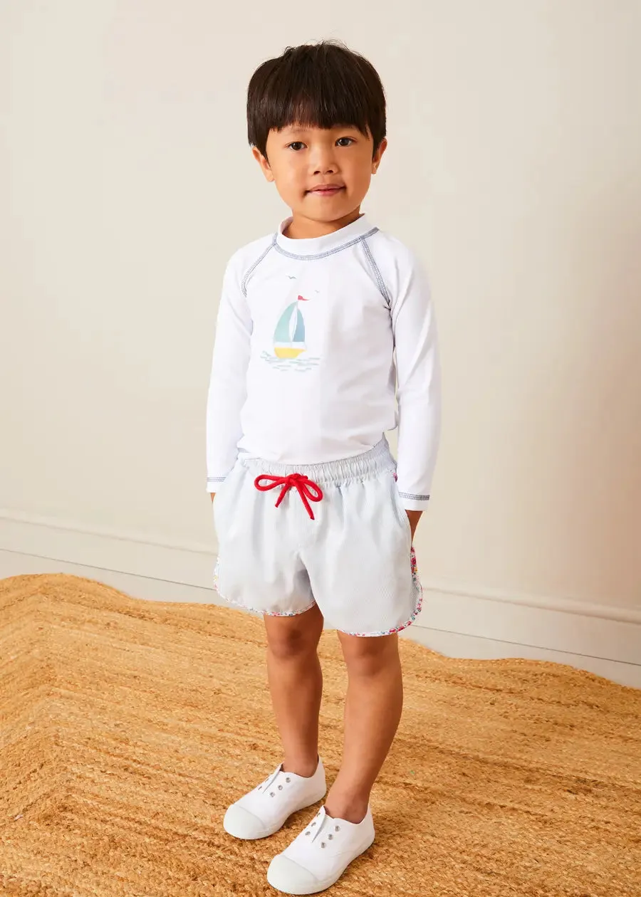 Boat Motif Long Sleeve Rashguard in Blue (2-6yrs)