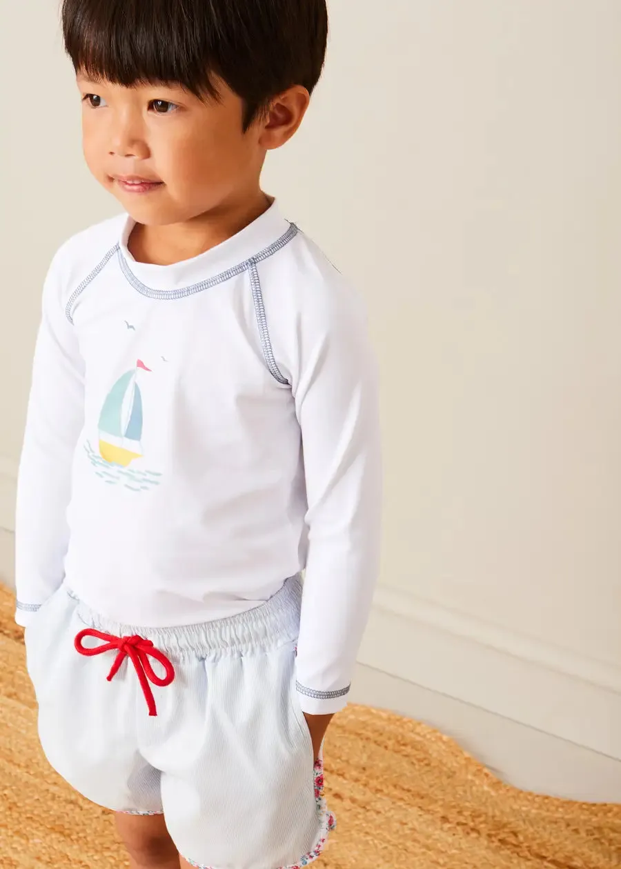 Boat Motif Long Sleeve Rashguard in Blue (2-6yrs)