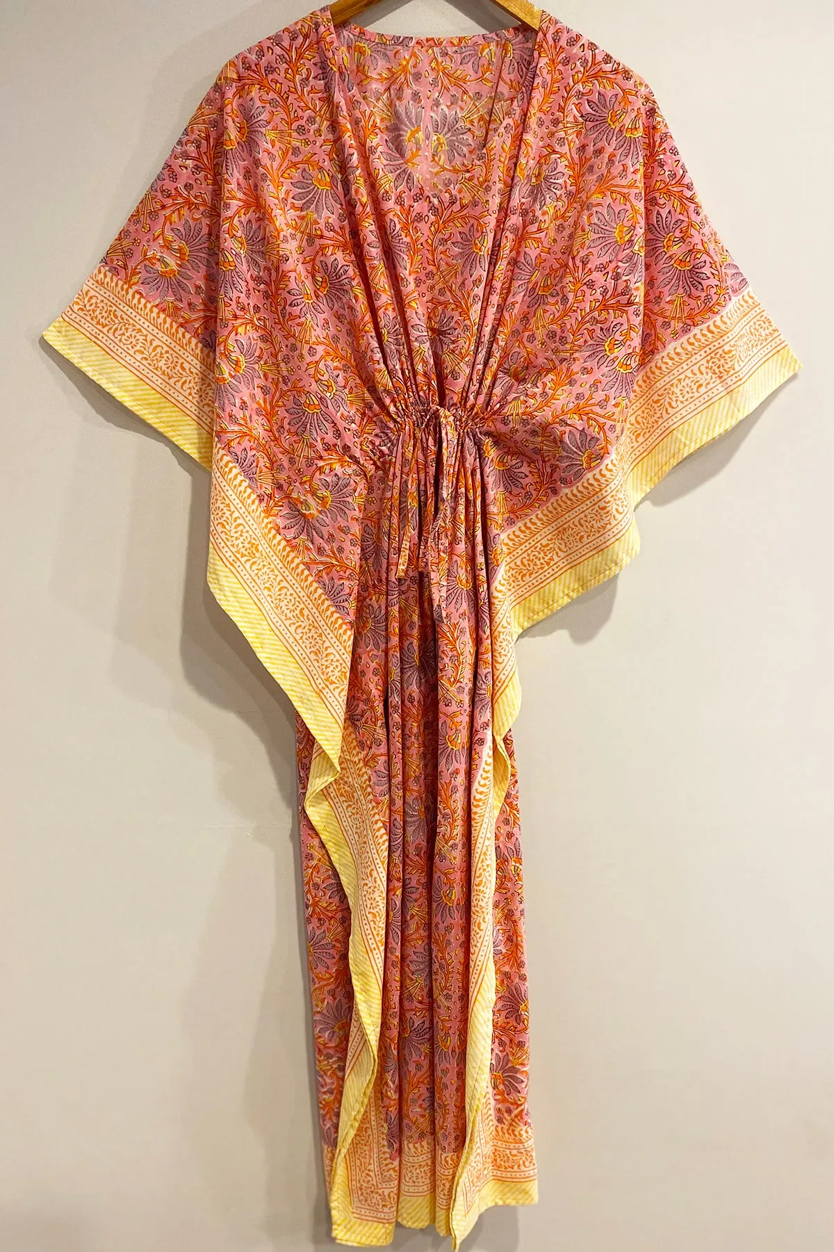 Border Print Long Kaftan | Pink