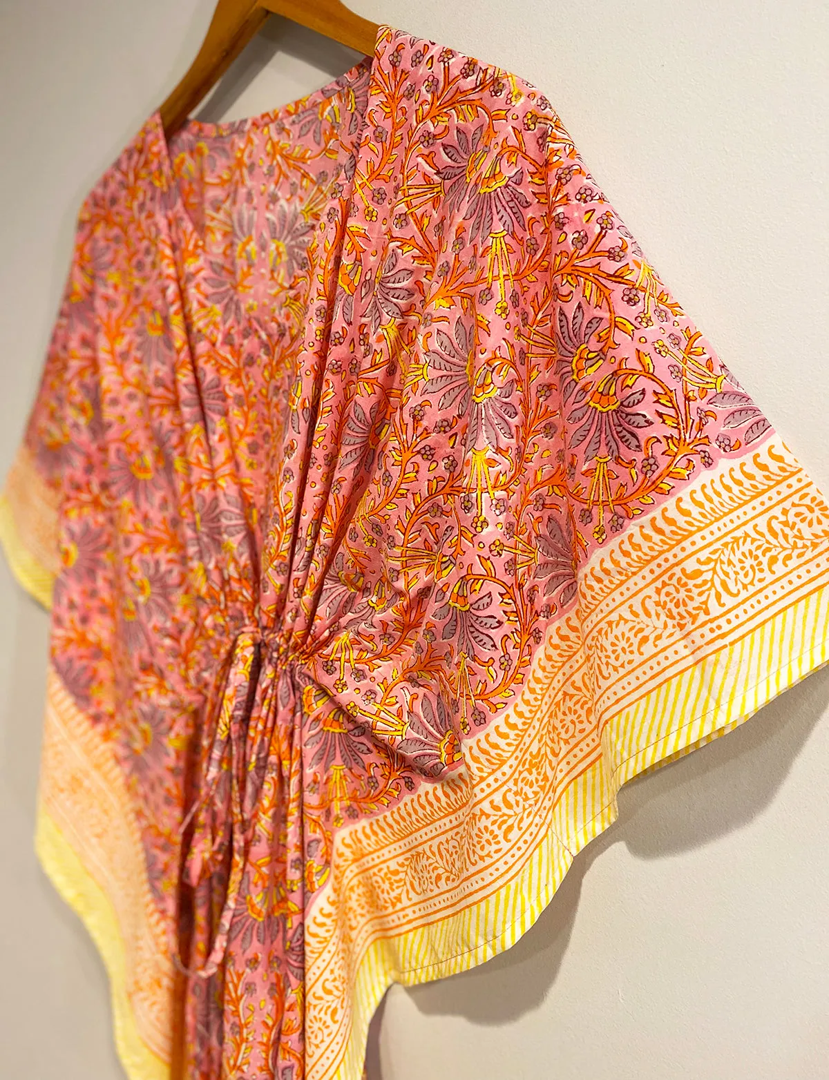 Border Print Long Kaftan | Pink