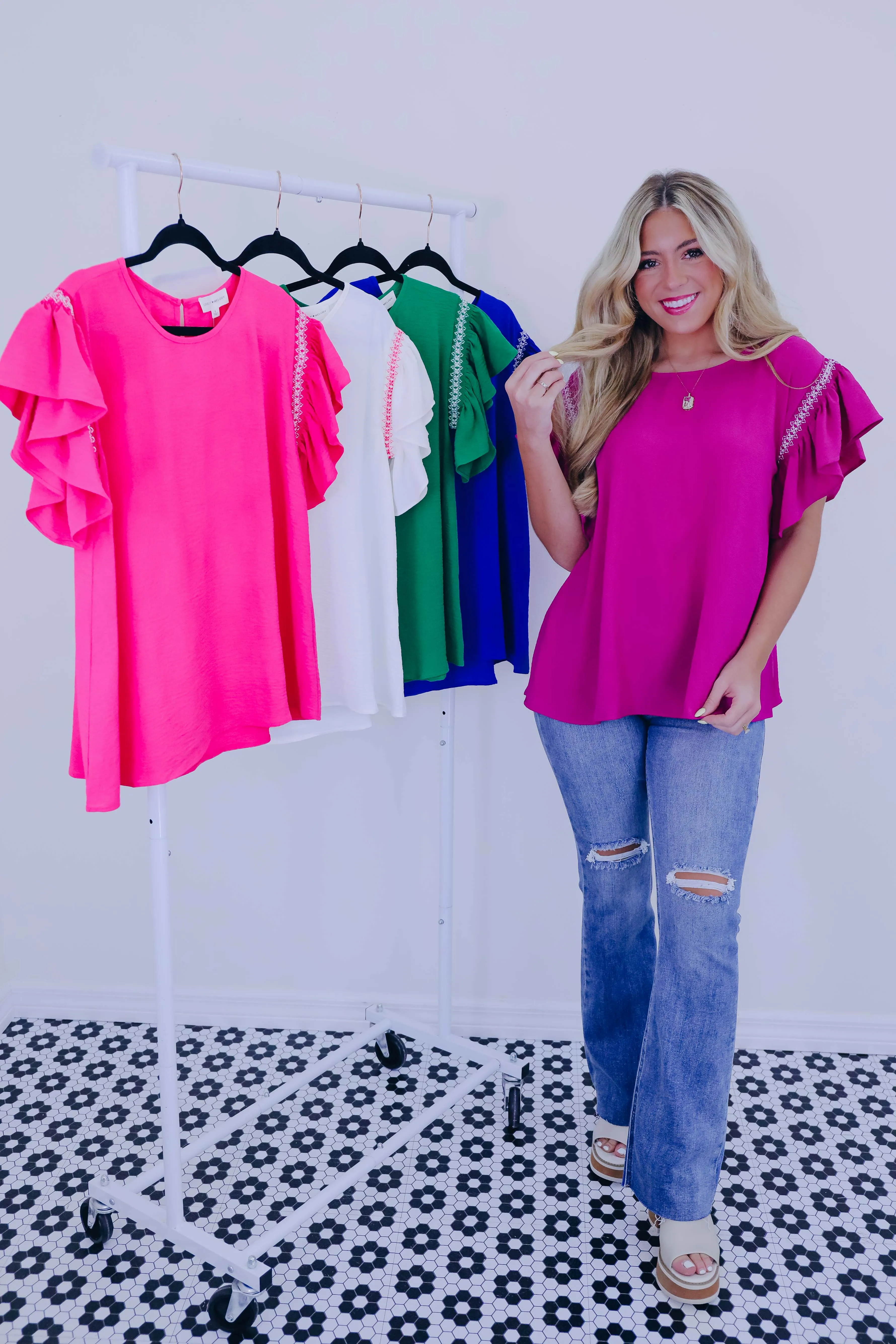 Bright On Top Flutter Sleeve Blouse - 5 Colors