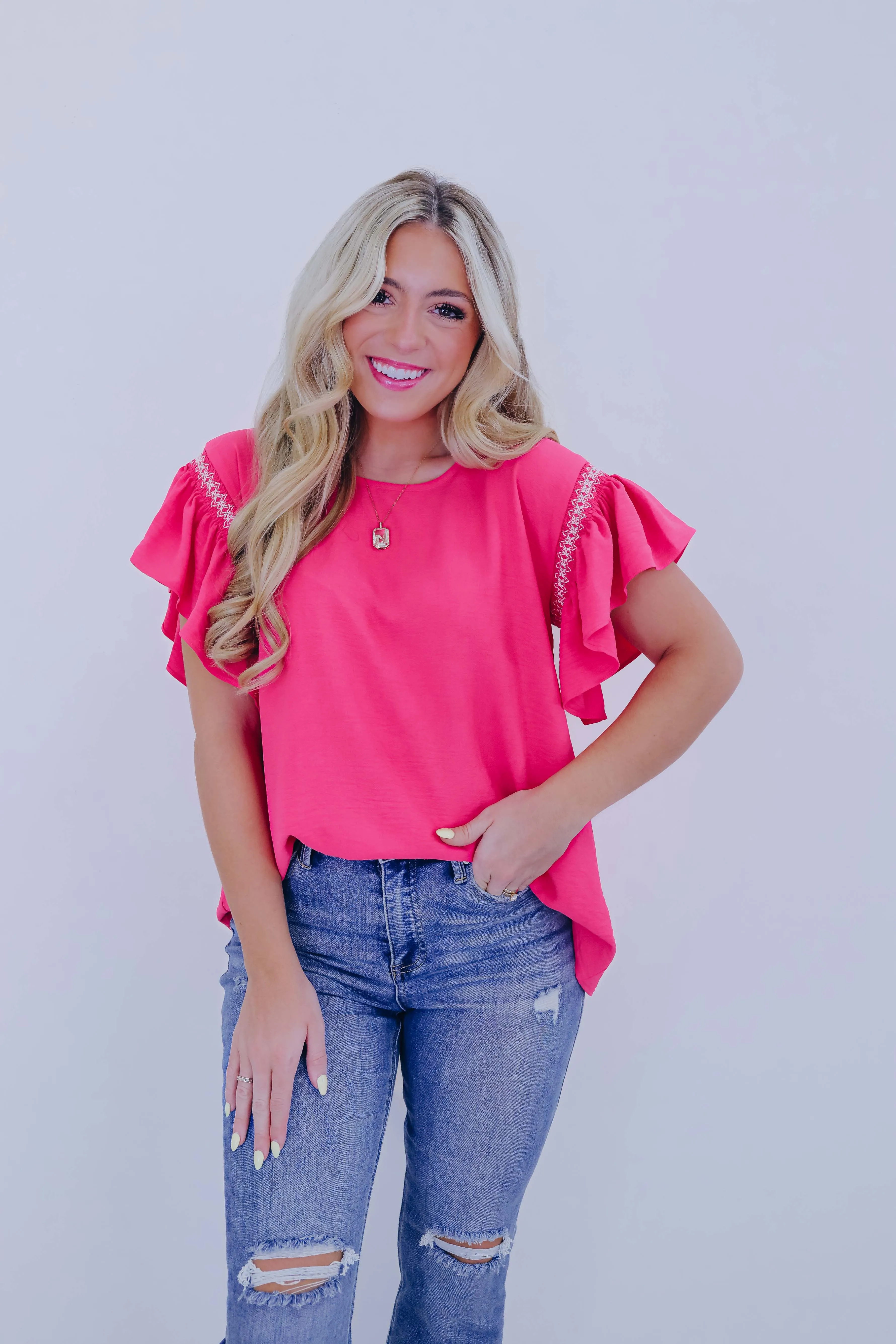 Bright On Top Flutter Sleeve Blouse - 5 Colors