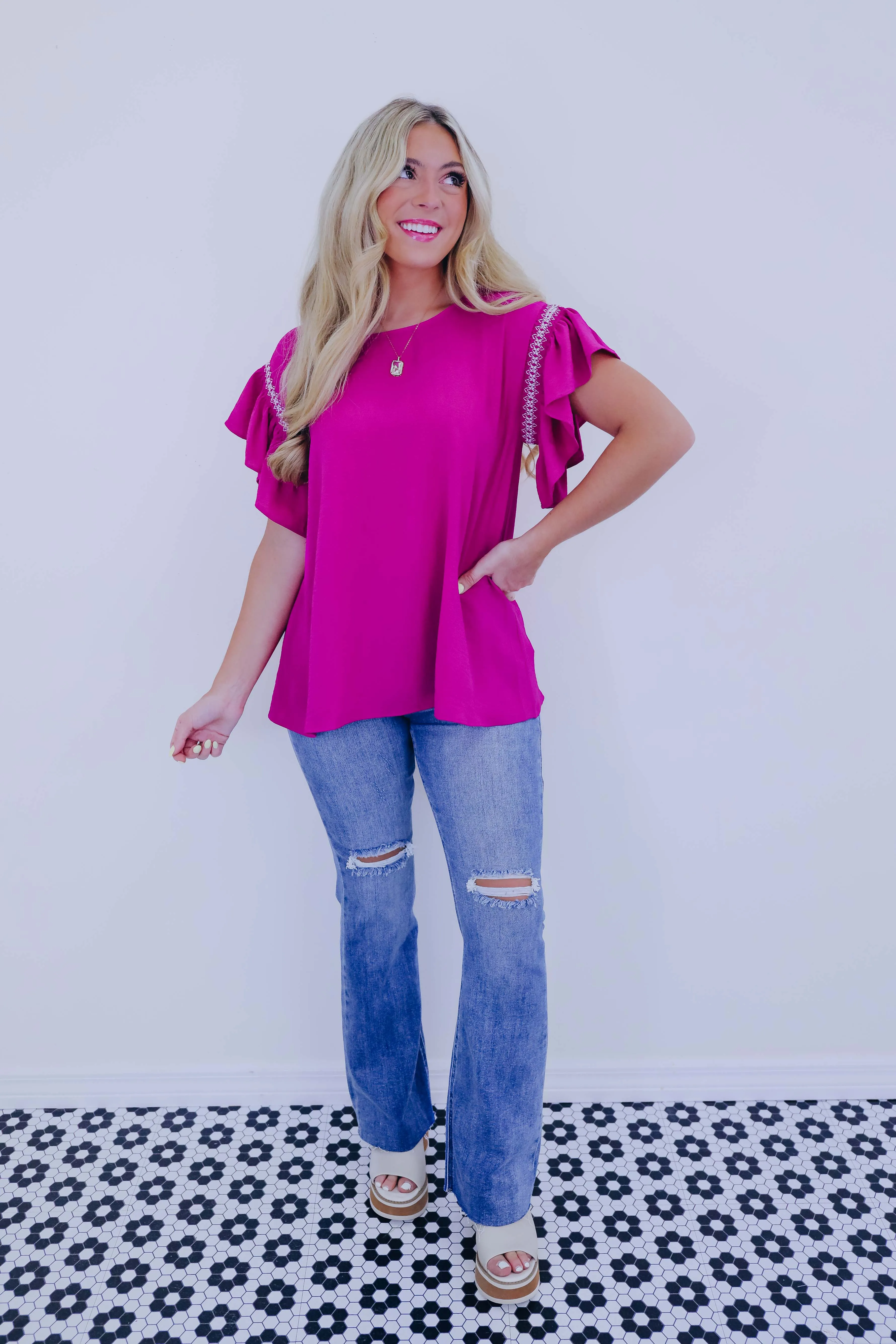 Bright On Top Flutter Sleeve Blouse - 5 Colors
