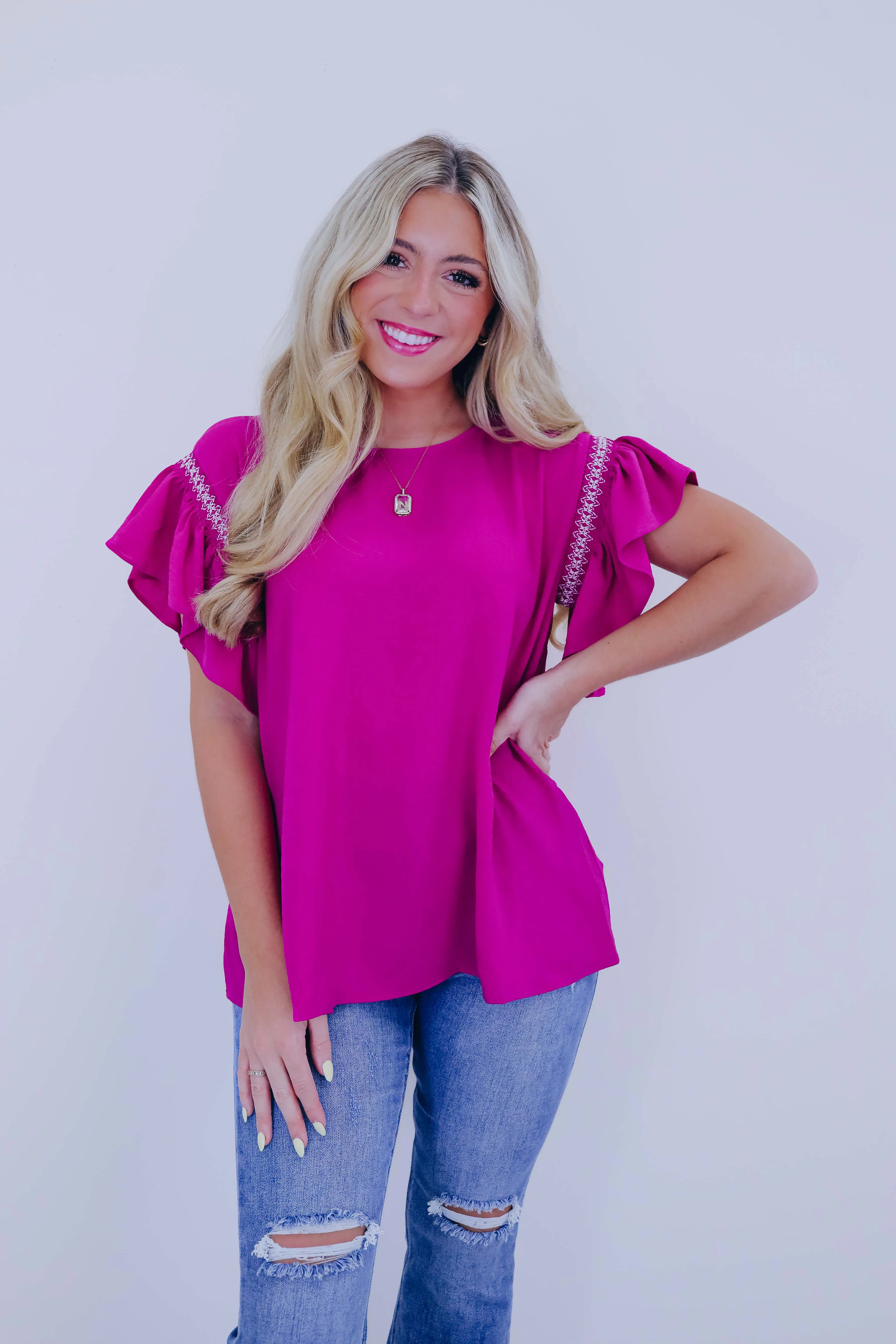 Bright On Top Flutter Sleeve Blouse - 5 Colors