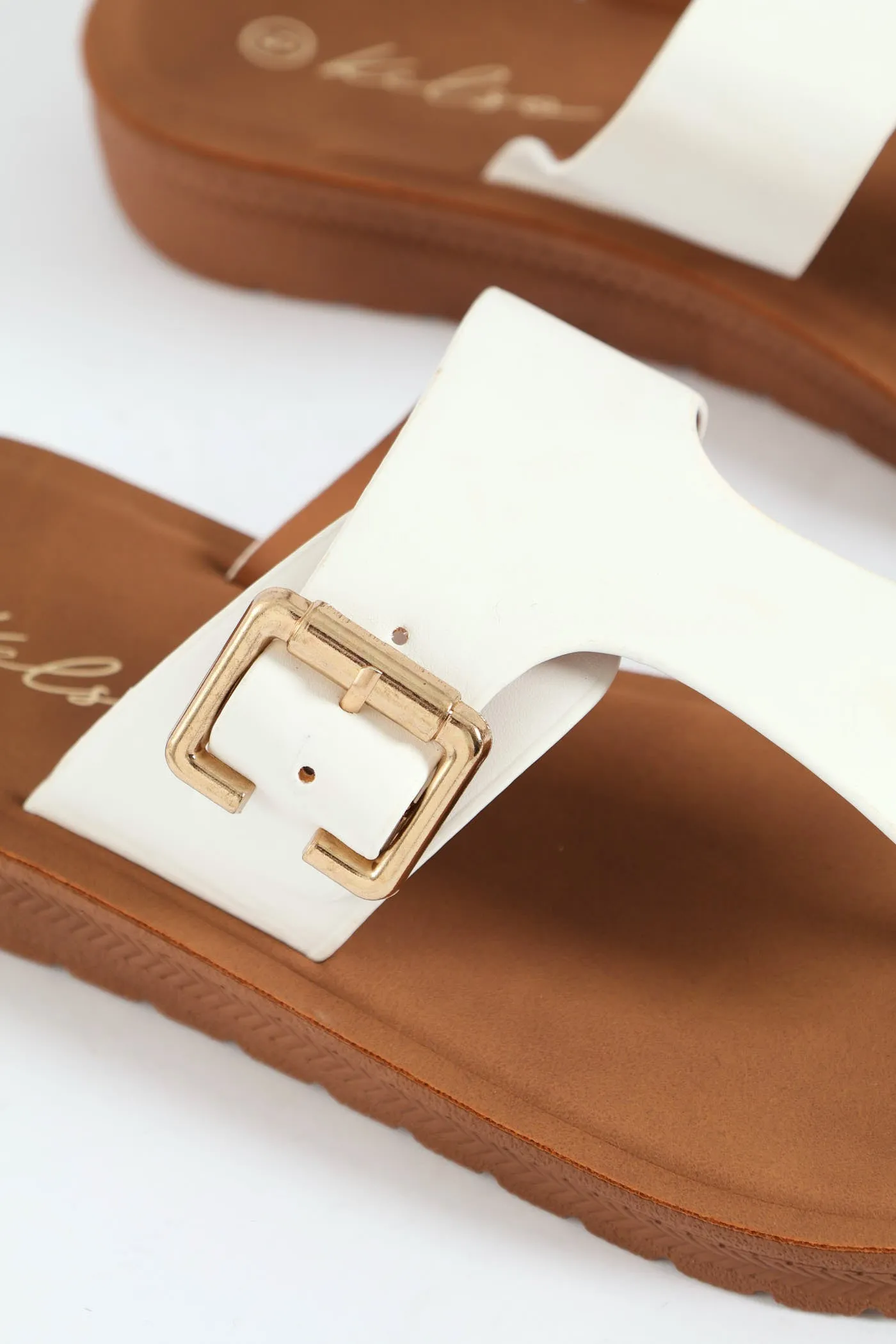 Buckle Detail Thong Sandal On Comfort Outsole - White