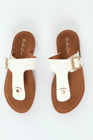 Buckle Detail Thong Sandal On Comfort Outsole - White