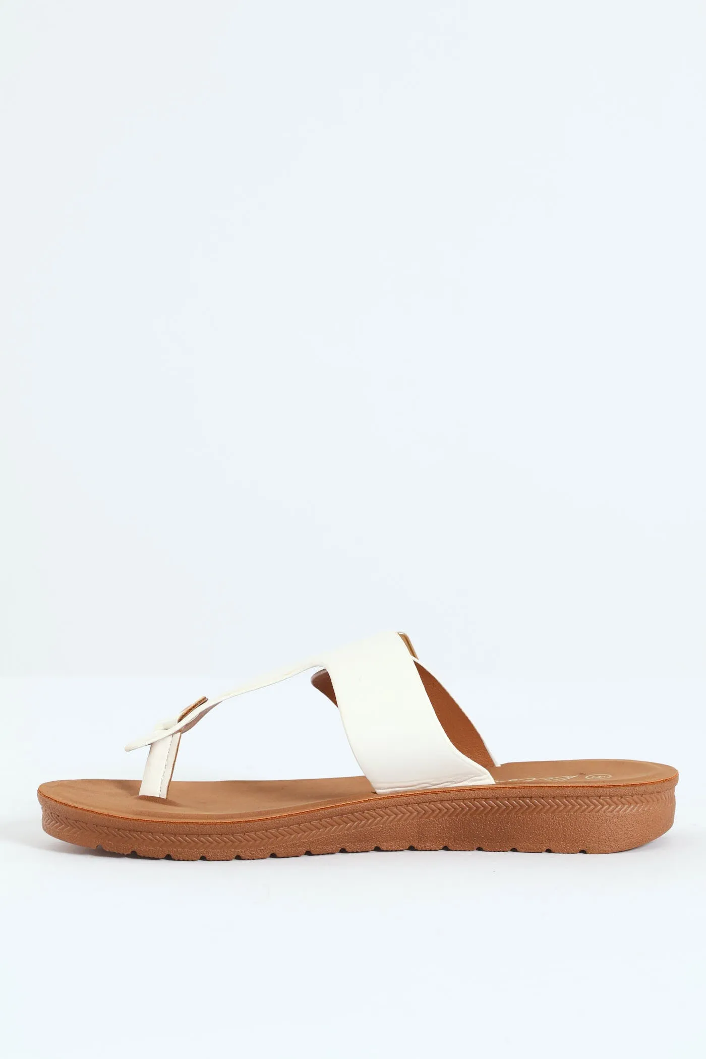 Buckle Detail Thong Sandal On Comfort Outsole - White