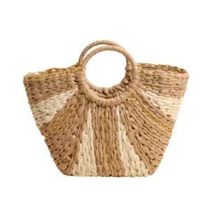 Circle Top Handle Woven Beach Bag