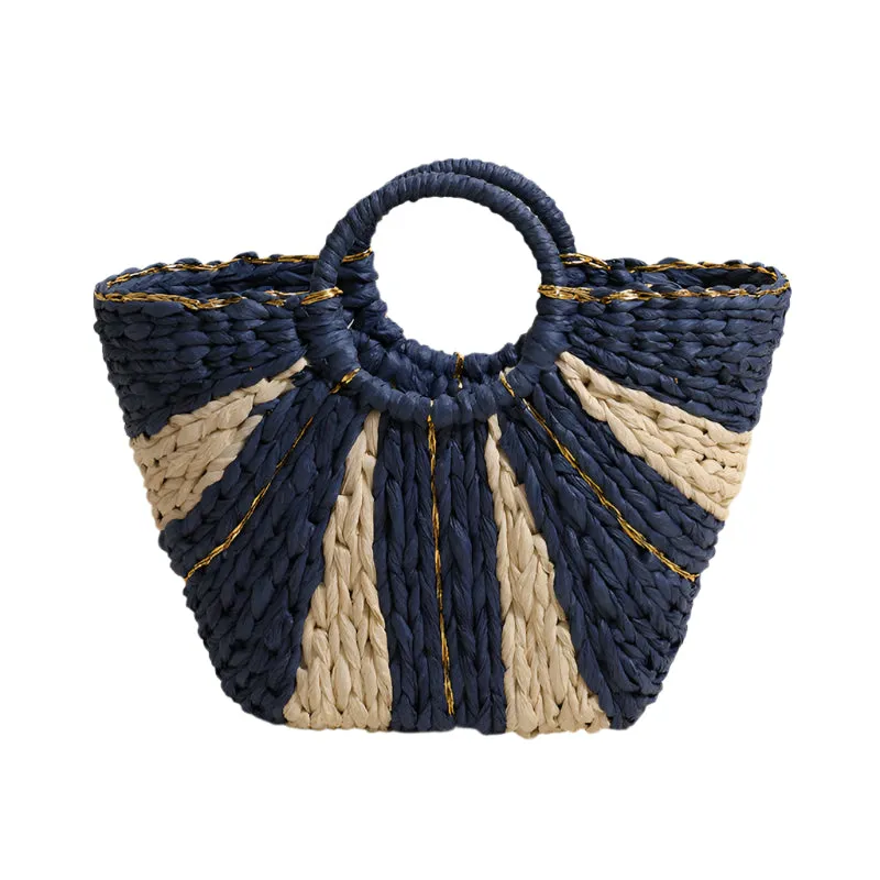 Circle Top Handle Woven Beach Bag