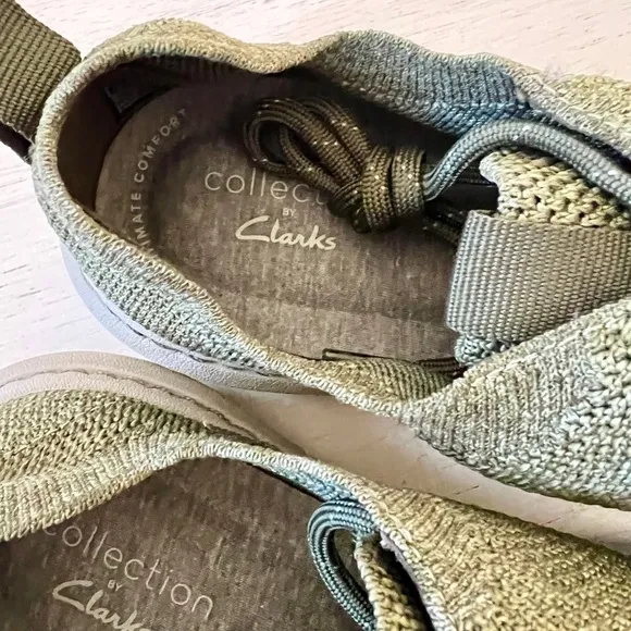 Clarks Mens Step Urban Mix Casual Shoe Size 7.5 Olive Green Knit Sneaker Lace Up