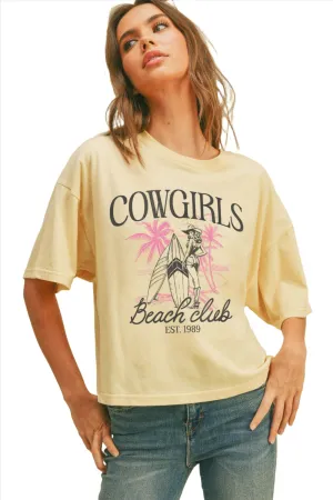 COWGIRLS BEACH CLUB LONG CROP TEE - VANILLA