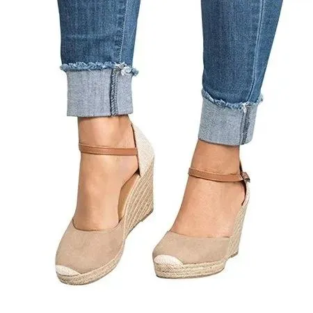 Creamtopmall Plus Size Wedges Ankle Strap Espadrilles Wedges Sandals