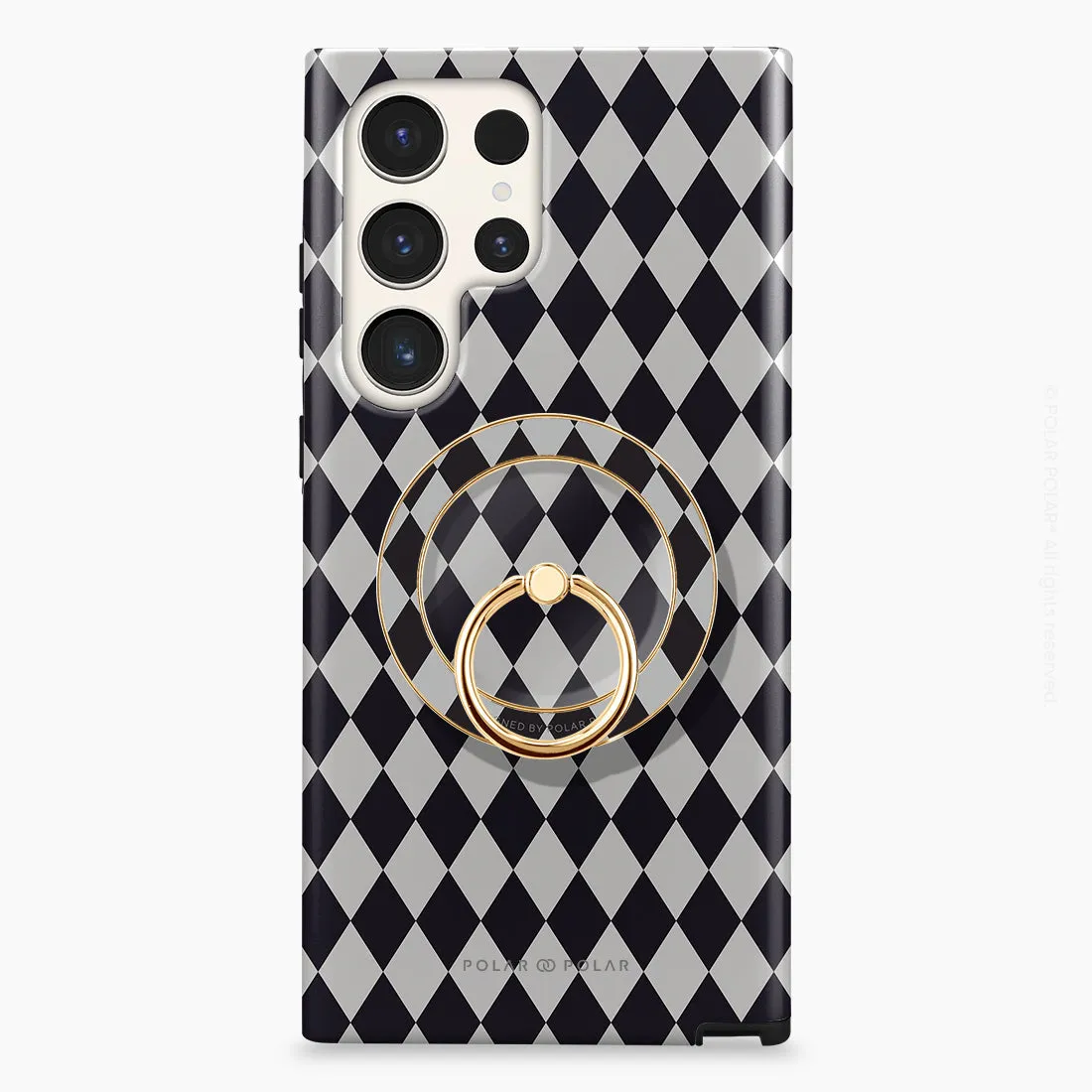 Diamond Black Checker - Golden MagSafe Phone Grip and Ring Holder Stand