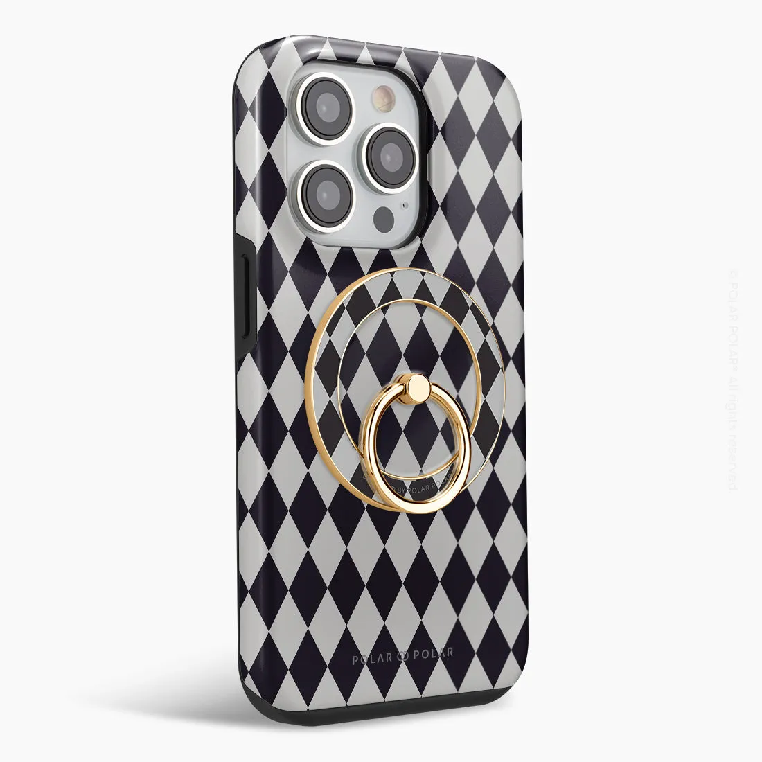Diamond Black Checker - Golden MagSafe Phone Grip and Ring Holder Stand