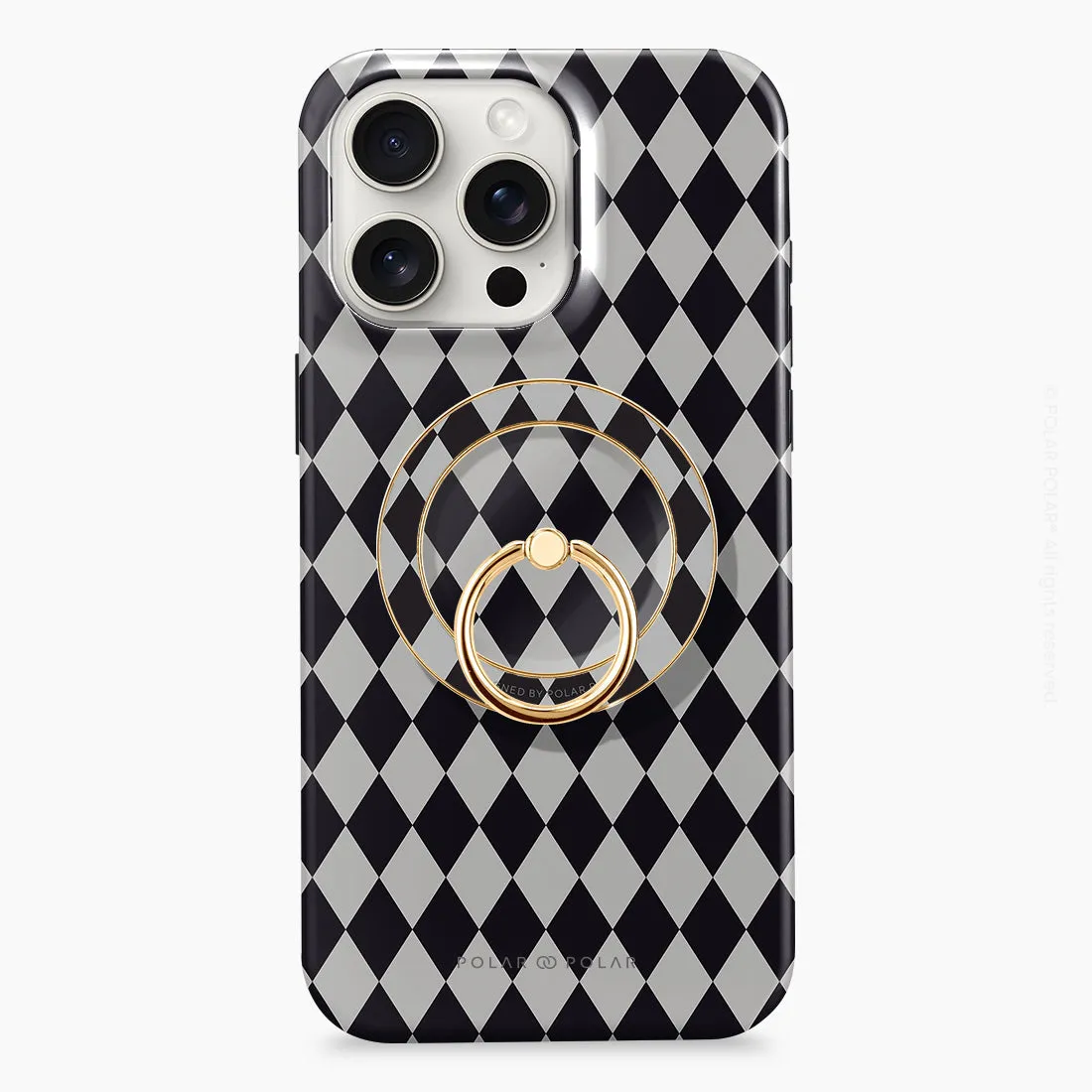 Diamond Black Checker - Golden MagSafe Phone Grip and Ring Holder Stand