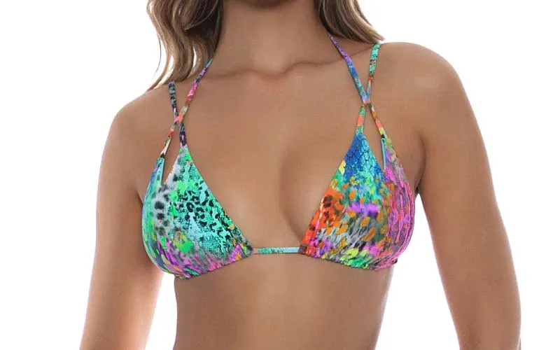 Diamond Cut Out Triangle-Strappy Ruched Back Bikini