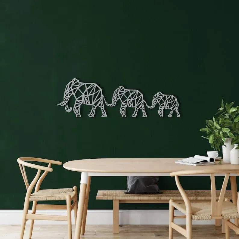 Elephant Family Metal Wall Hanging Decor