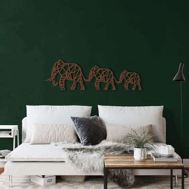 Elephant Family Metal Wall Hanging Decor
