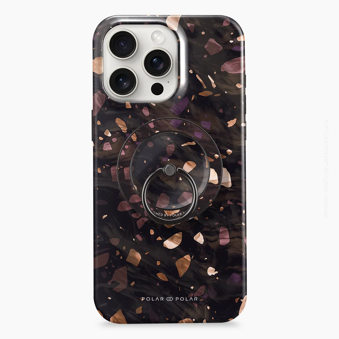 Eminence Terrazzo Gem - Black MagSafe Phone Grip and Ring Holder Stand