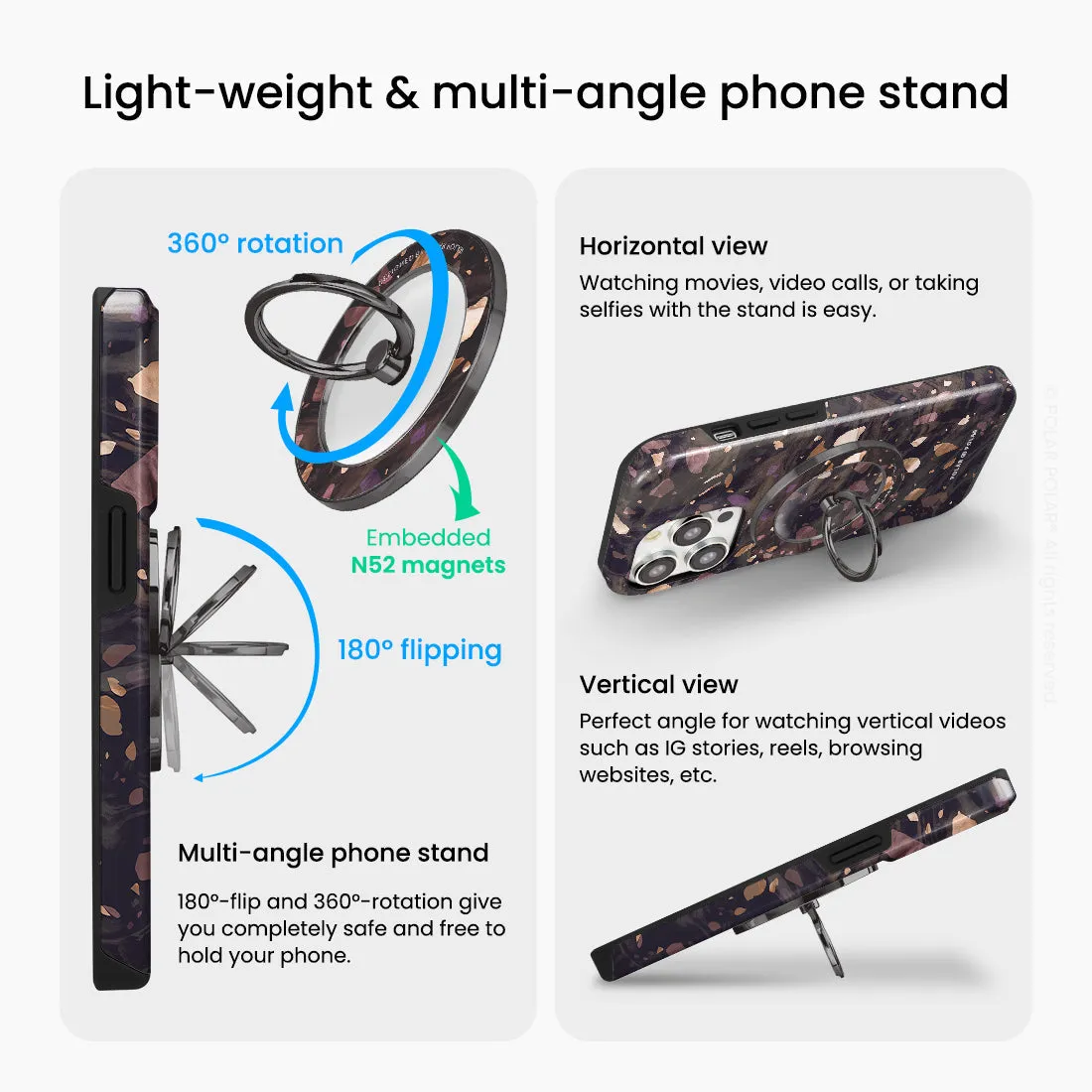 Eminence Terrazzo Gem - Black MagSafe Phone Grip and Ring Holder Stand