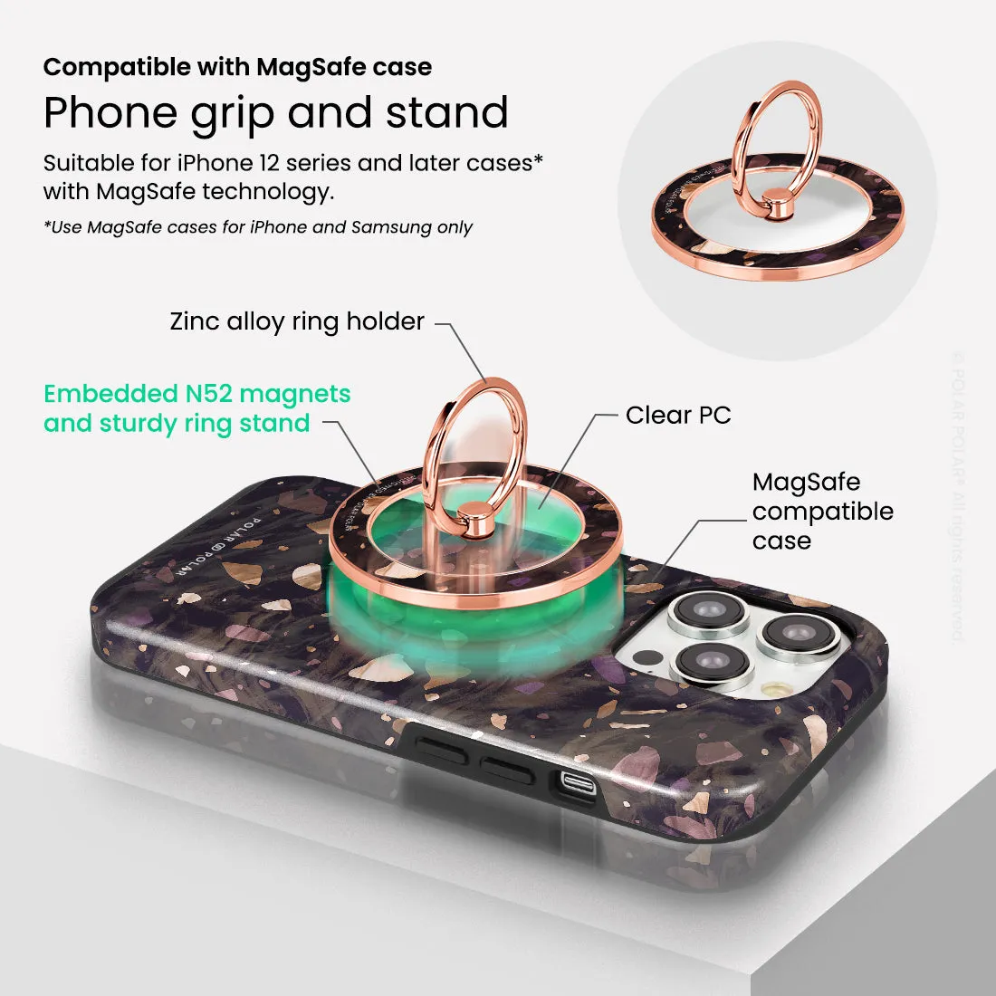 Eminence Terrazzo Gem - Rose Gold MagSafe Phone Grip and Ring Holder Stand