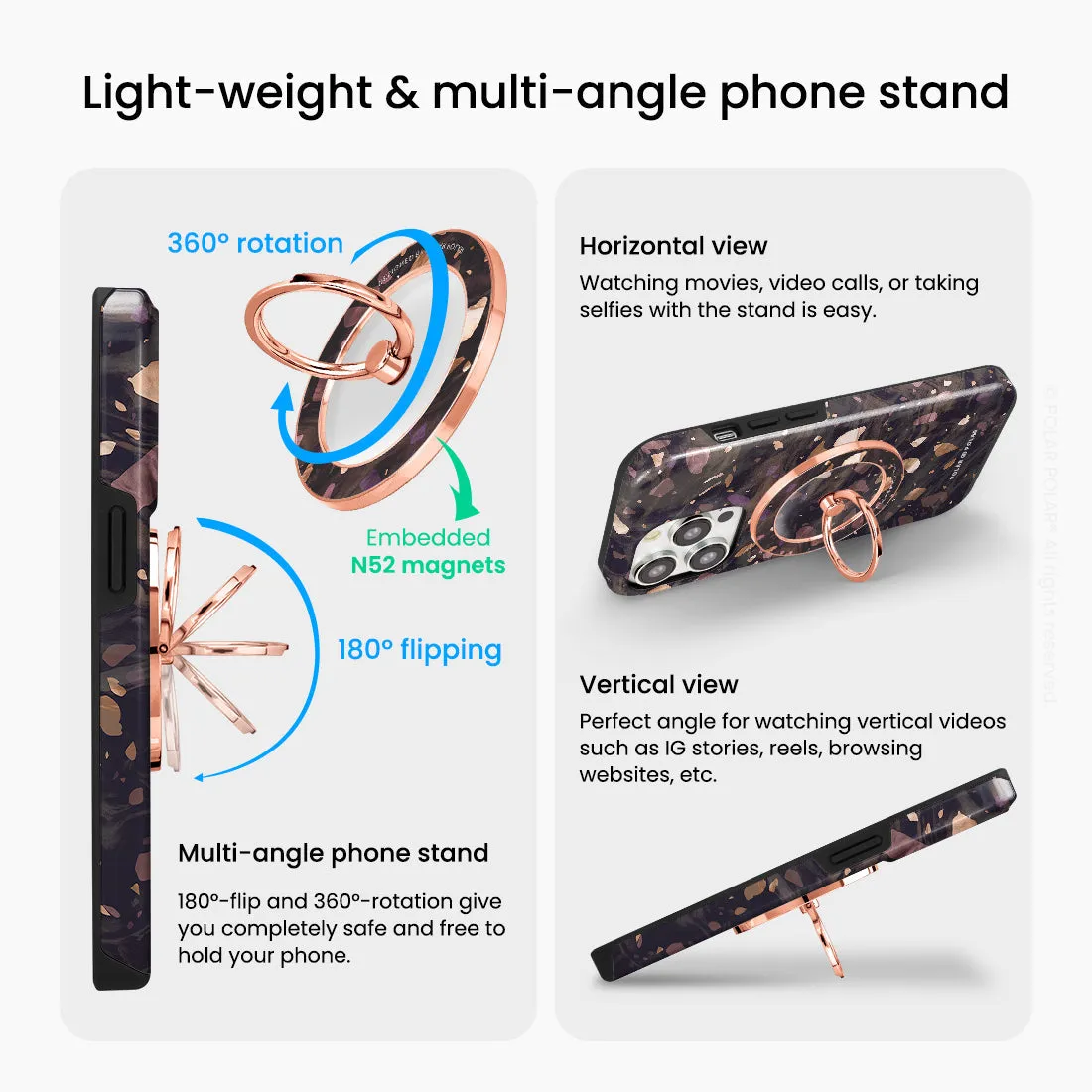 Eminence Terrazzo Gem - Rose Gold MagSafe Phone Grip and Ring Holder Stand