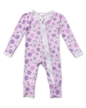 esme- Pink Bunny Lace Trim Flip Footie