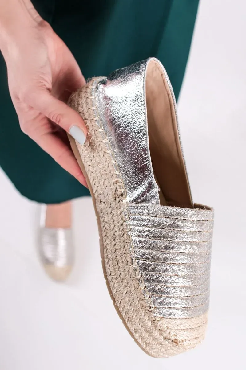 Espadrilles argent tressées pour femmes, avec semelle épaisse