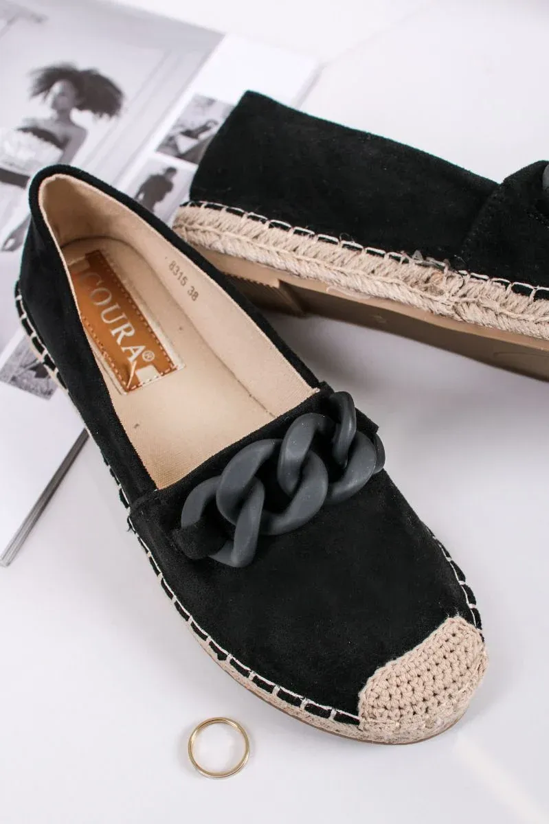 Espadrilles femmes avec chaîne, Noir