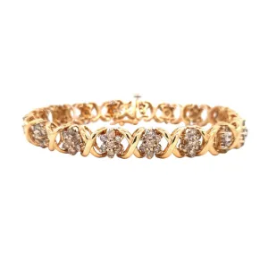 Estate 4.00CTW Diamond X-O Bracelet in 14K Yellow Gold