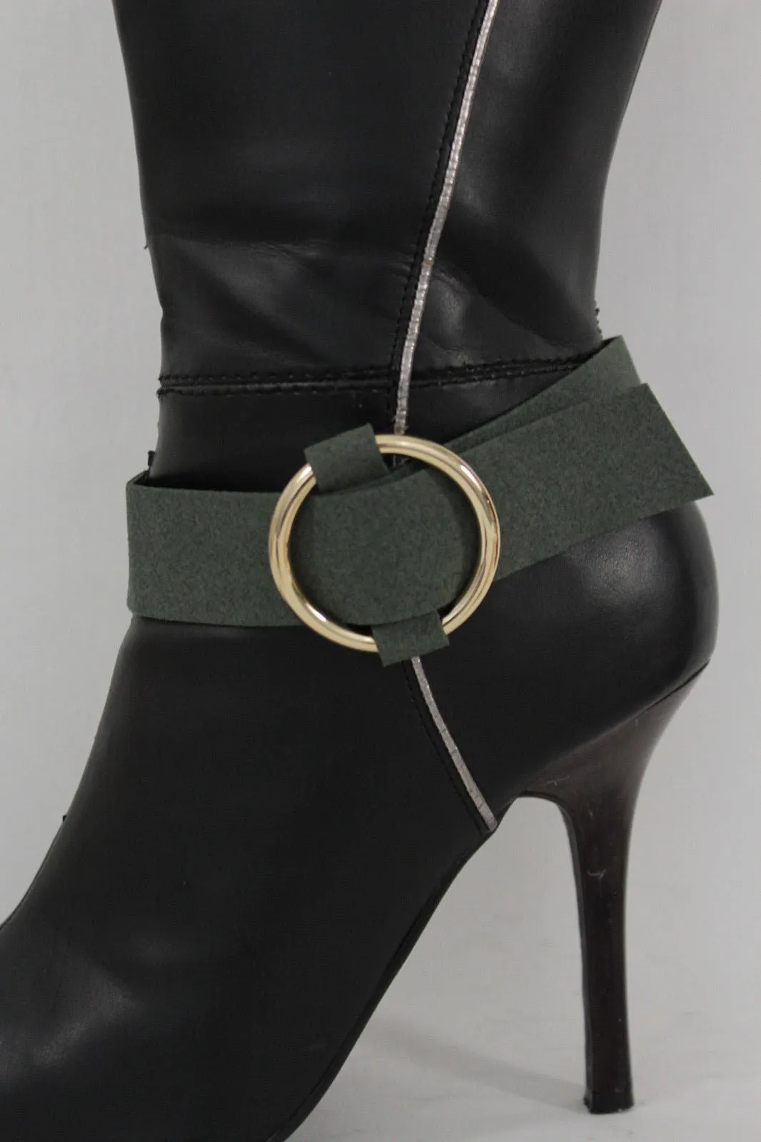 Faux Leather Fabric Strap Shoe Bling Gold Ring Buckle Hot Sexy Boot Bracelet