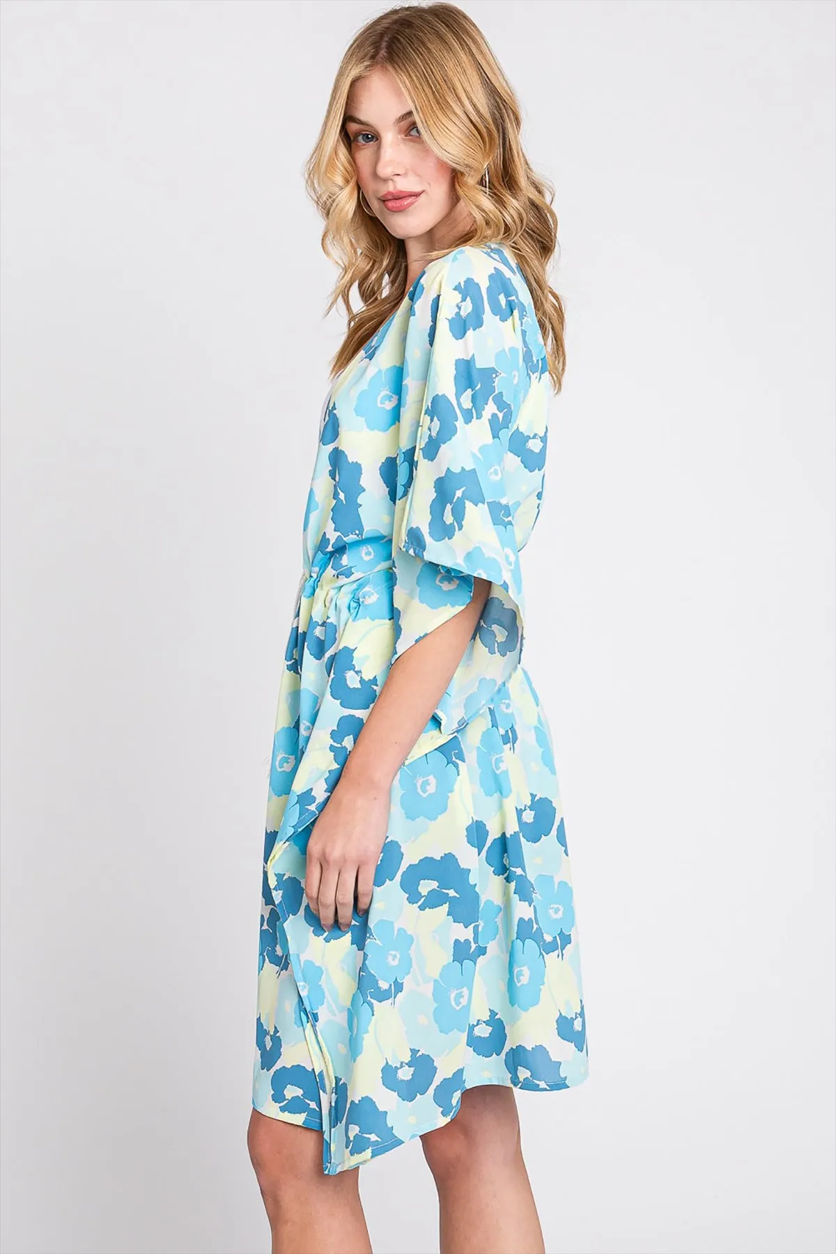 FLOWER PRINT SELF-TIE DRAWSTRING OPEN FRONT COVER-UP