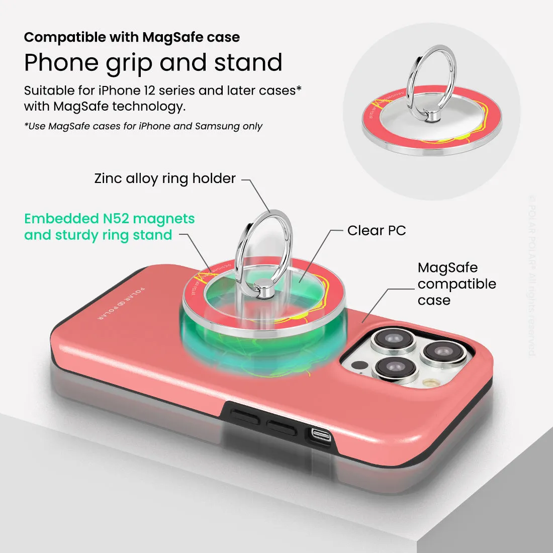 Fujisan Coral Ice Cream - Silver MagSafe Phone Grip and Ring Holder Stand